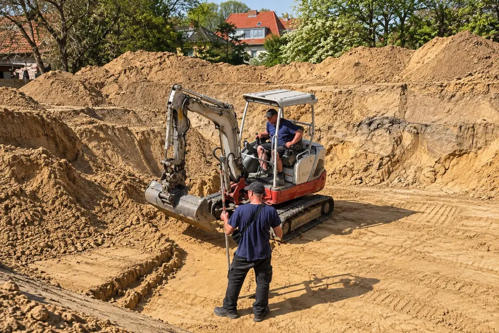 Erdarbeiten für die Baugrube eines Massivhauses von Richter Haus